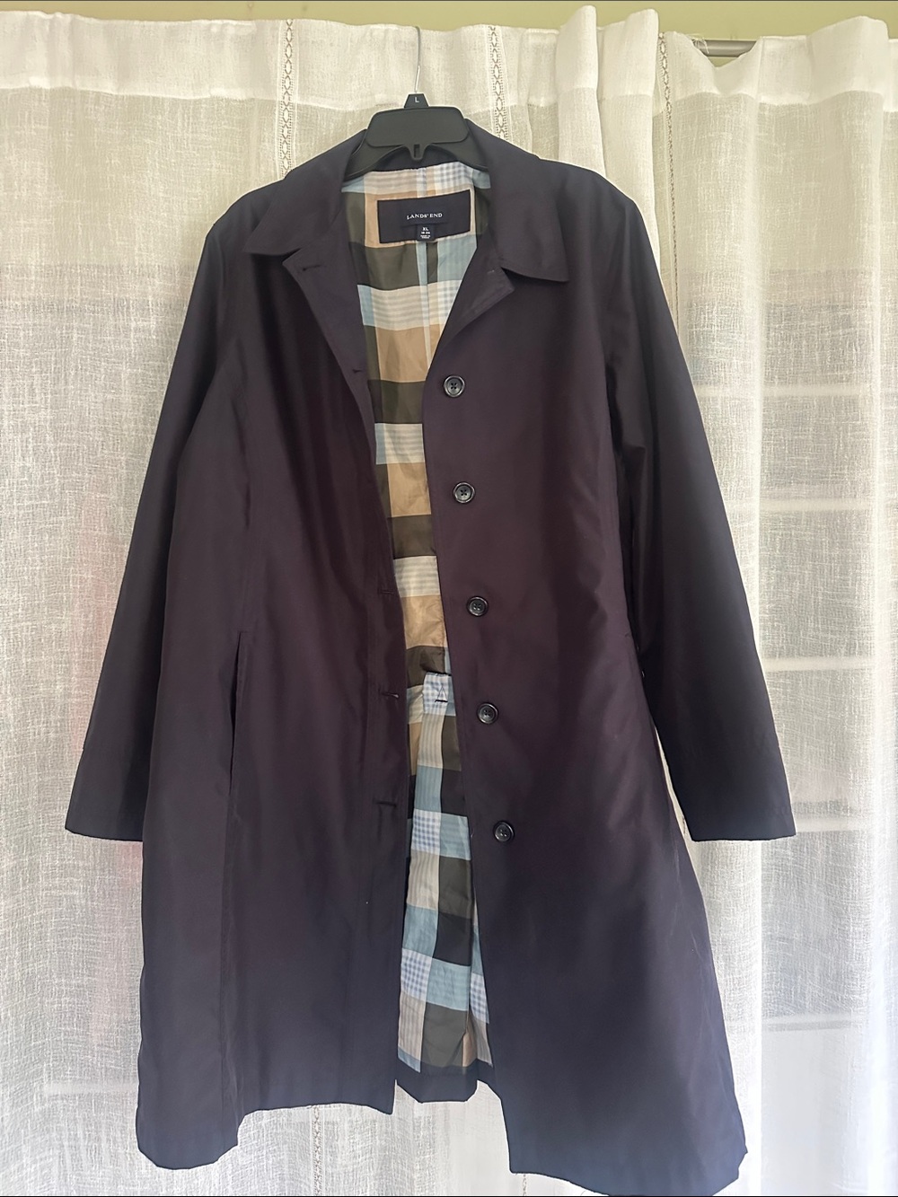 Lands' End Women's Dark Navy Single-Breasted Trench Coat